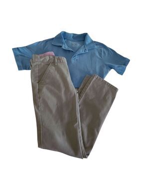 Girls School Uniform Khaki Pants & Blue Polo Set Size 10/12